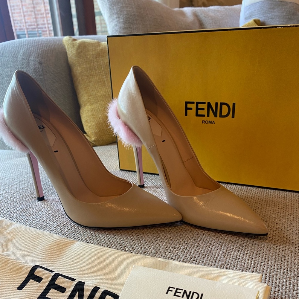 Fendi Nude Heels with Pink Mink Fur